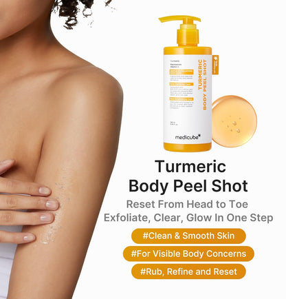 Kojic Acid Brightening Body Care Duo: Turmeric Body Peel Shot and Kojic Acid Body Wash | for Brightening, Exfoliating with Citrus Scent for Fresh Shower Routine