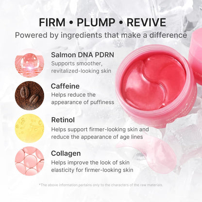 Eye Patch PDRN Caffeine Collagen | Gel Eye Patches for the Appearance of Dark Circles, Undereye Bags | Firming, Age-Defying Care with Retinol, Collagen | Korean Skincare | 30 Pairs
